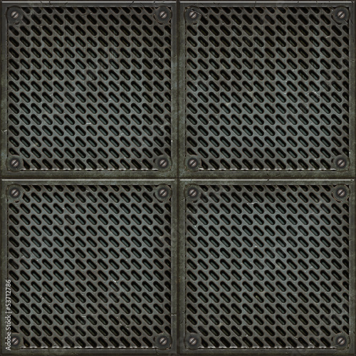 Rugged old anti-slip metal grid-tile floor seamless texture