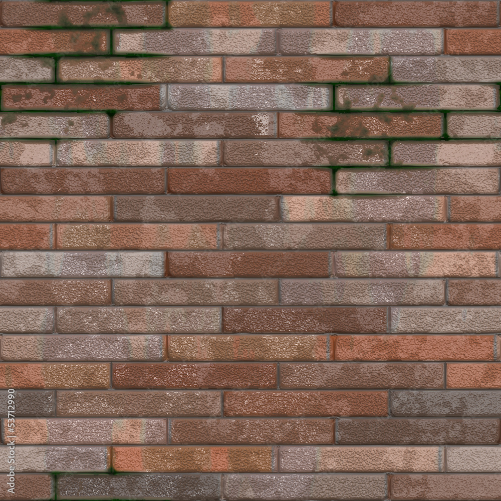 Old brick wall with moss and wet patches - seamless texture Old brick wall with moss and wet patches - seamless texture