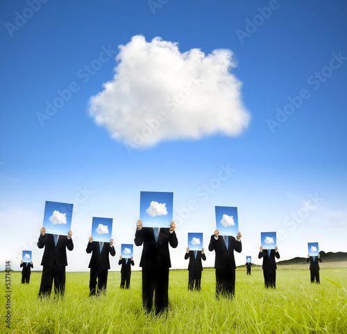 cloud computing and business thinking concept. businessman showi photo