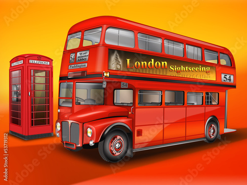 Londoner Bus mit Telefonzelle