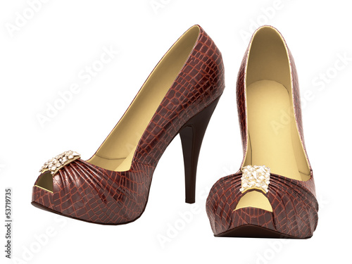 Crocodile leather women's shoes with high heels