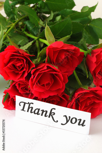 Obraz na płótnie Thank you note and red roses w salonie