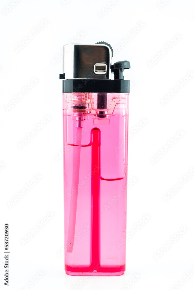 A used butane pink or red lighter - Pink or red lighter on white A used butane pink or red lighter - Pink or red lighter on white