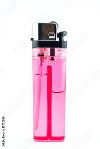 A used butane pink or red lighter - Pink or red lighter on white