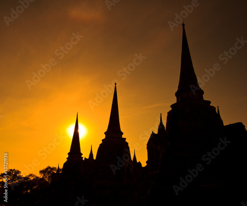 Silhouette of Pagoda at Wat Phra Sri Sanphet in Thailand