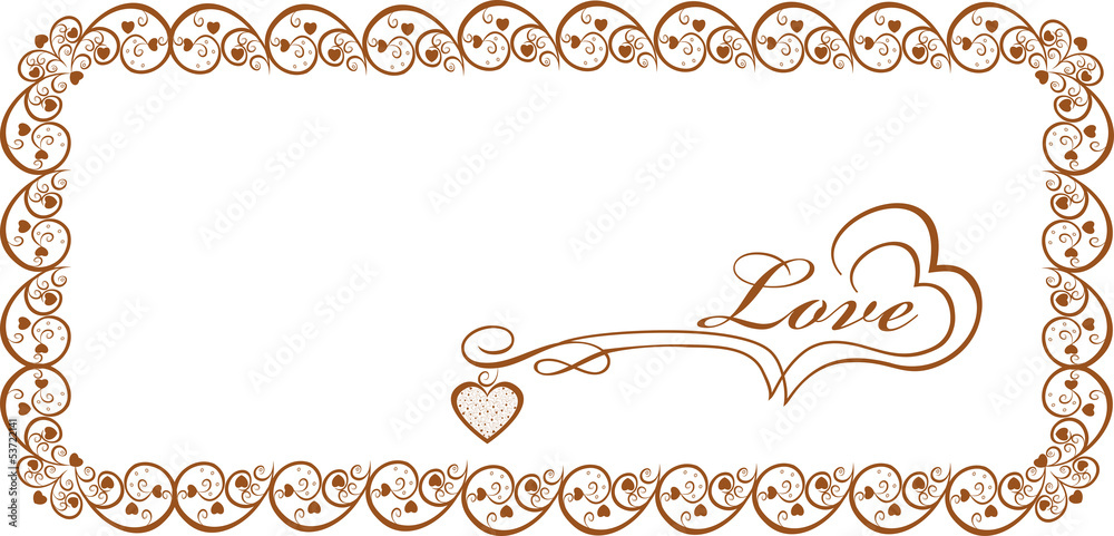 Gold frame with hearts for congratulation.For lovers Gold frame with hearts for congratulation.For lovers