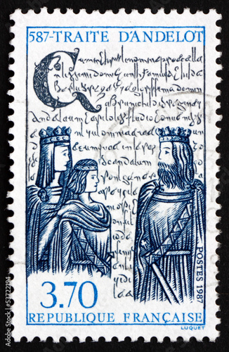 Postage stamp France 1987 Treaty of Andelot, 1400th Anniversary photo