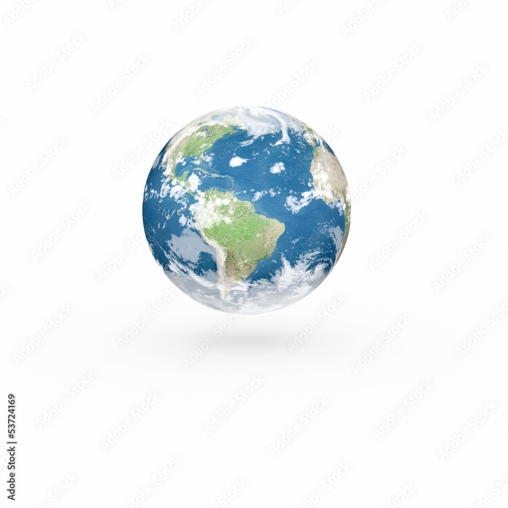 3D Earth model on white background with shadow. 3D Earth model on white background with shadow.