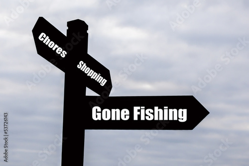 Gone Fishing Signpost.