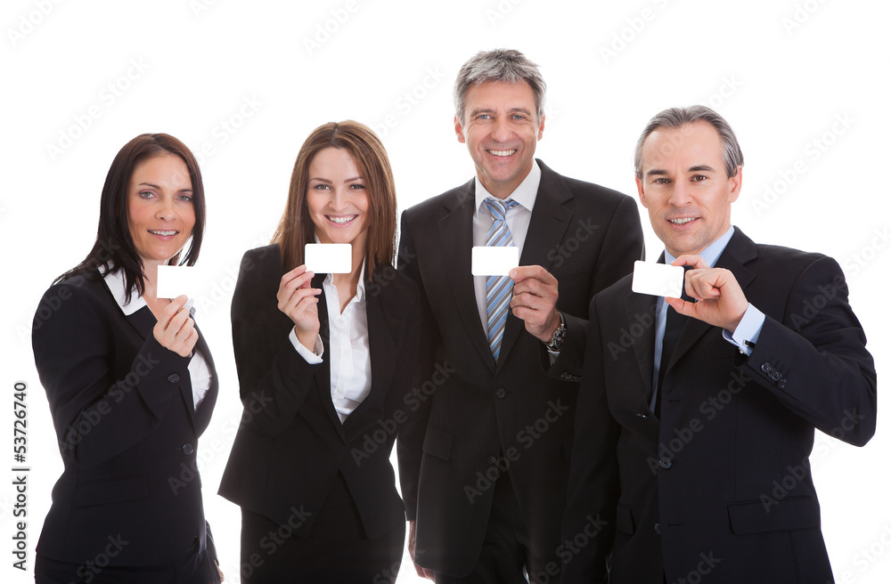 Businesspeople Holding Visiting Card Businesspeople Holding Visiting Card