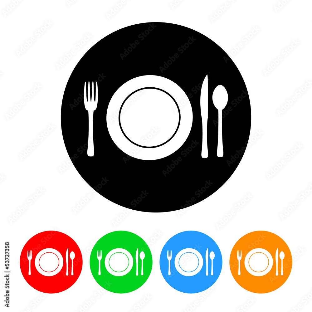 Plate Setting with Silverware Icon with Color Variations Plate Setting with Silverware Icon with Color Variations