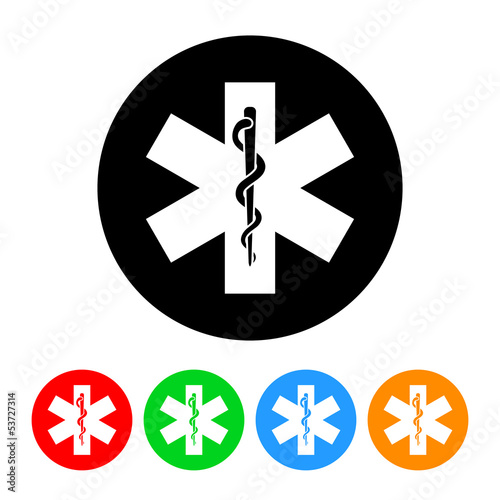 Snake and Staff Medical Icon Vector with Four Color Variations