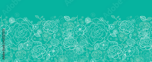 Vector Emerald green floral lineart horizontal seamless pattern