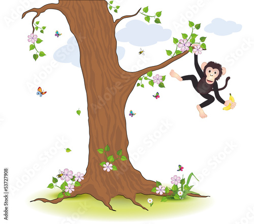 Affe klettert am Baum