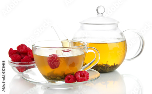 Cup of berry tea isolated on white