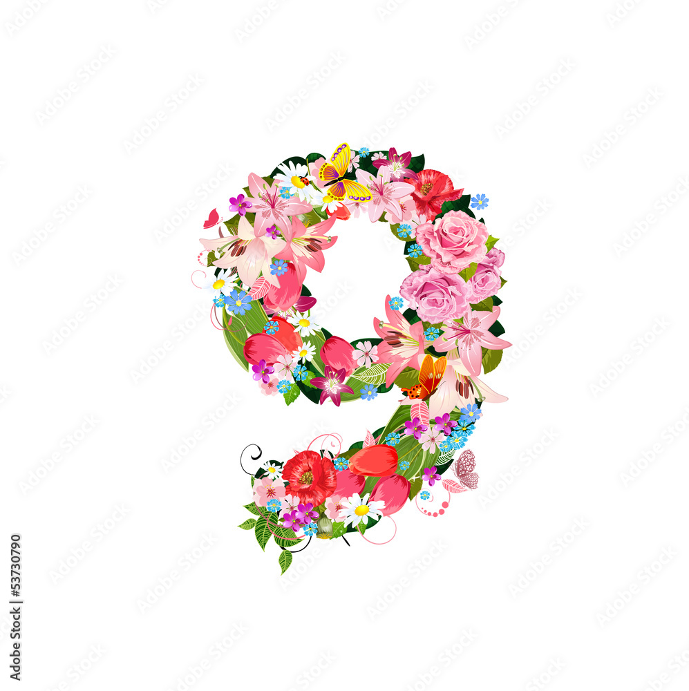 Romantic number of beautiful flowers 9
