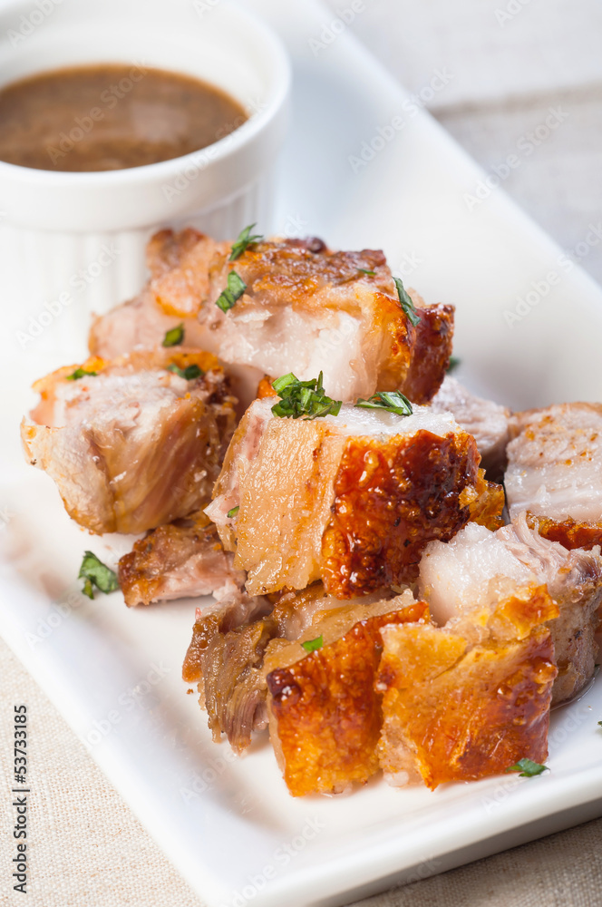 deep fried pork belly with liver sauce deep fried pork belly with liver sauce