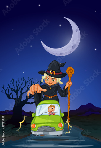 A man chased by an old witch