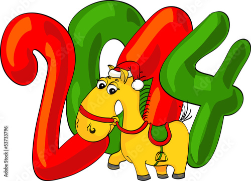 Symbol of year 2014 - small horse in red hat of Santa