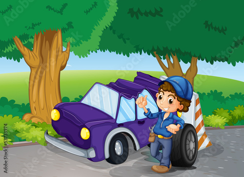 A car crashed near the big trees