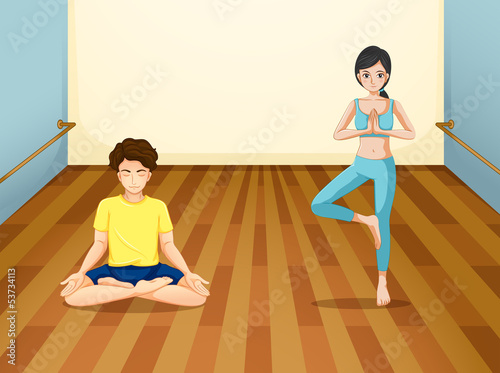 A girl and a boy exercising