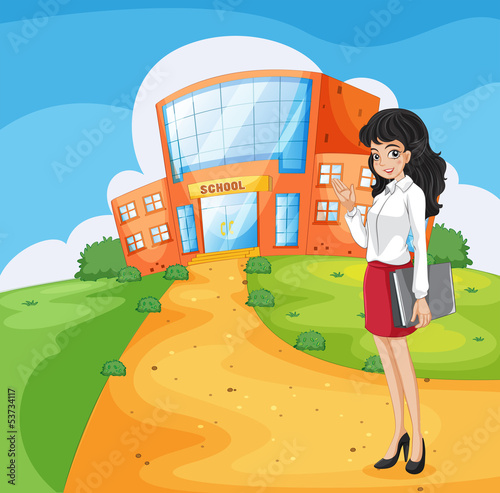 A teacher going to the school