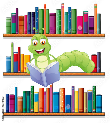 A caterpillar reading a book