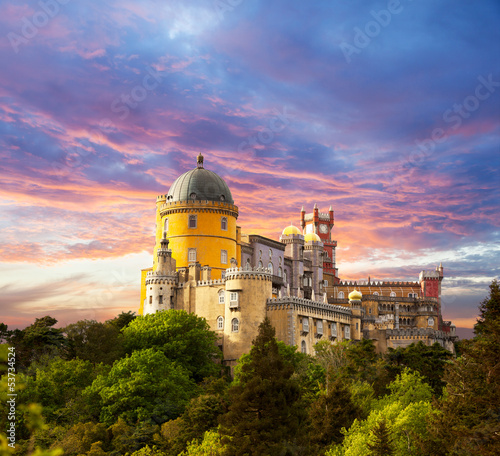 Fairy Palace against sunset sky /  Panorama of Palace in Sintra, #53734524