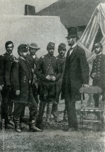 Vászonkép Lincoln with McClellan after the Battle of Antietam (1862)