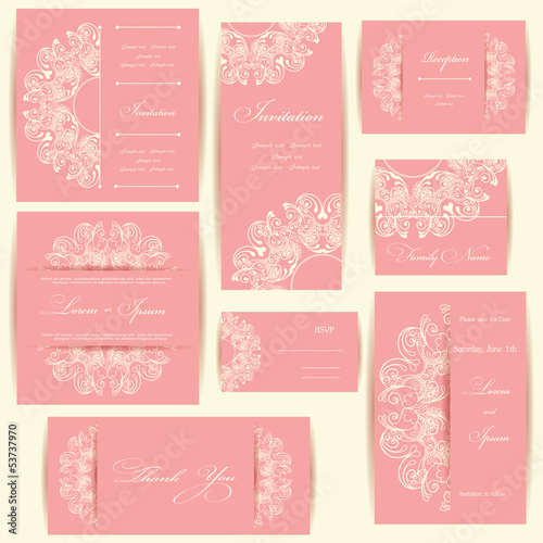 Set of wedding invitation cards