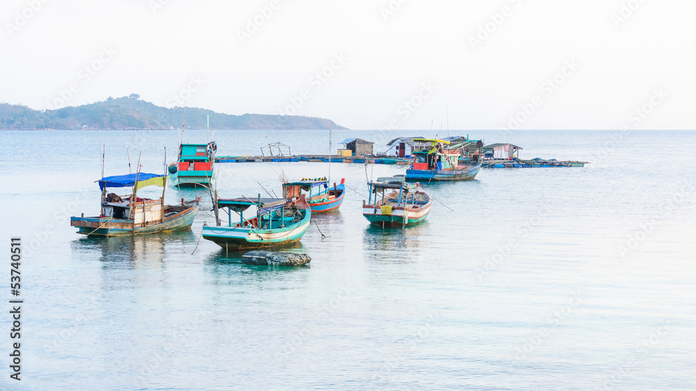 Idle boats in Hon Mau Island, Nam Du Islands, Vietnam