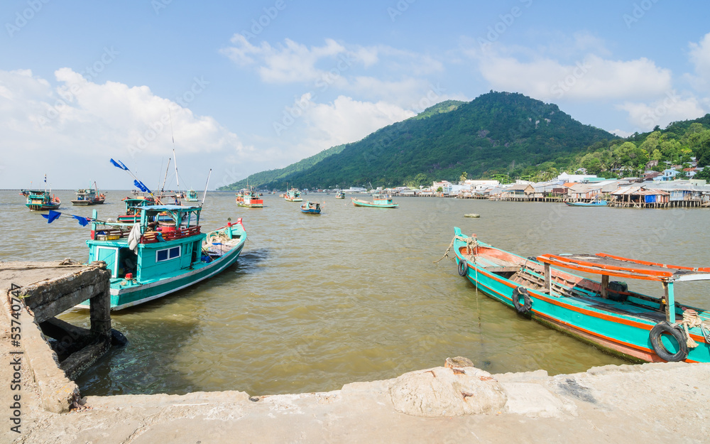 Boats in Hon Tre pier, early morning, Nam Du Islands, Kien Giang Boats in Hon Tre pier, early morning, Nam Du Islands, Kien Giang