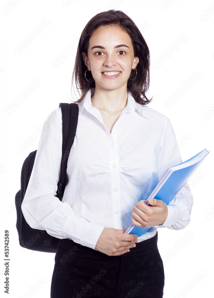 Smiling female student looking at camera, isolated on white Smiling female student looking at camera, isolated on white