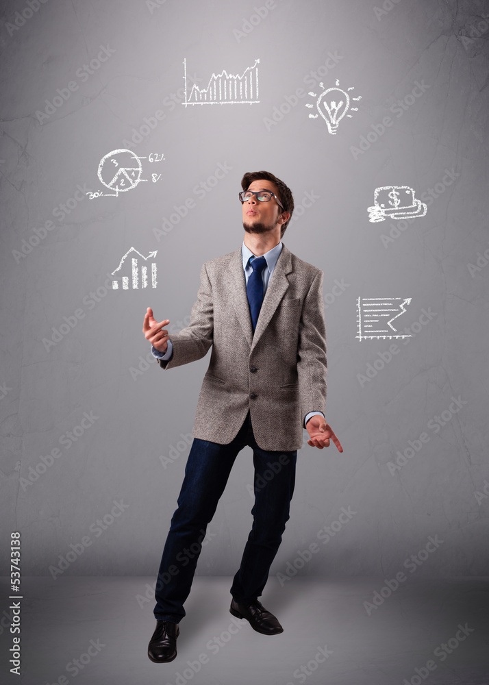 young boy juggling with statistics and graphs young boy juggling with statistics and graphs