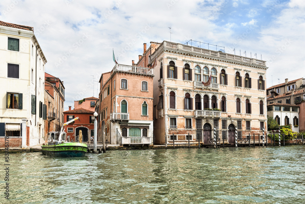 Summer shot of houses near Grand Canal, Venice