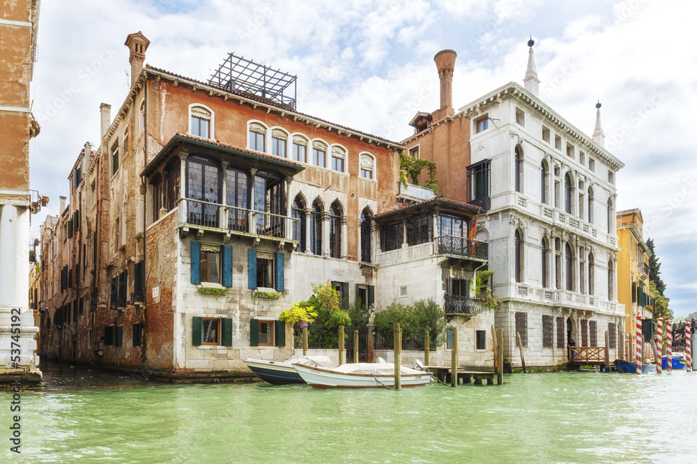 Summer shot of houses near Grand Canal, Venice