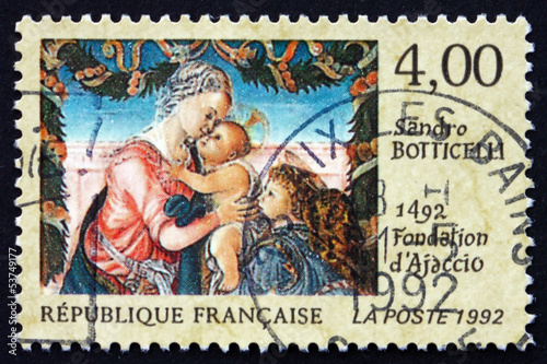Postage stamp France 1992 Virgin and Child Beneath a Garland