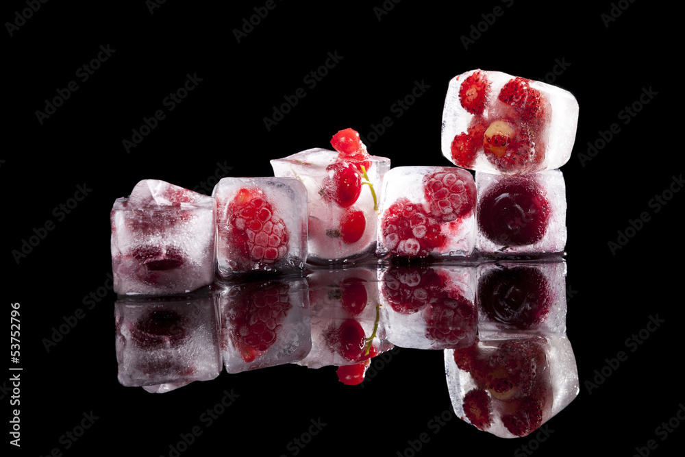Frozen fruit in ice. Frozen fruit in ice.