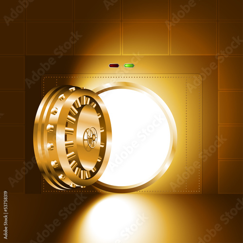 Light through a door of the bank safe (vault). The gold version