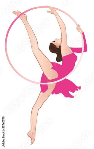 Acrobat girl flying on the edge of the hoop