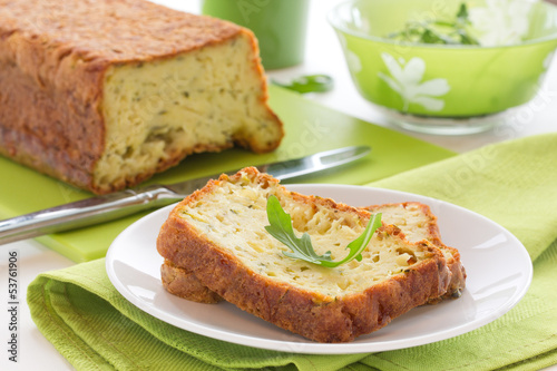 Cake with zucchini and cheese.