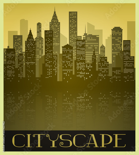 Metropolitan Cityscape in Sepia tones and Vintage Style