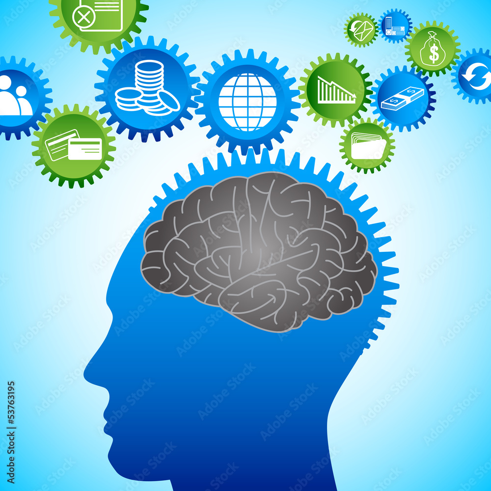 vector illustration of business icon coming out of human brain Stock ...
