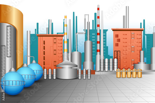 vector illustration of industrial plant with oil tanker