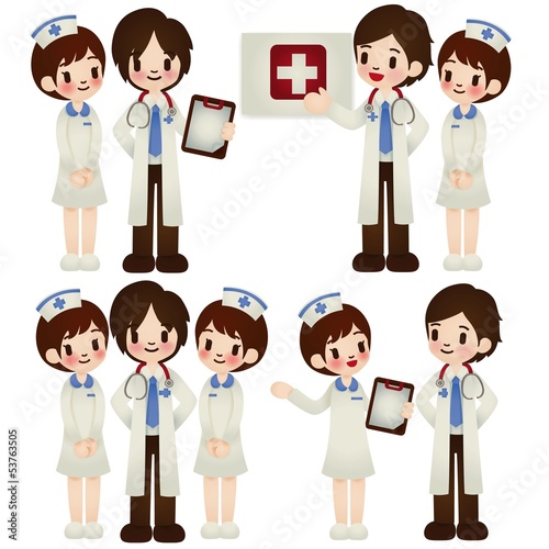Doctor and nurse in various pose