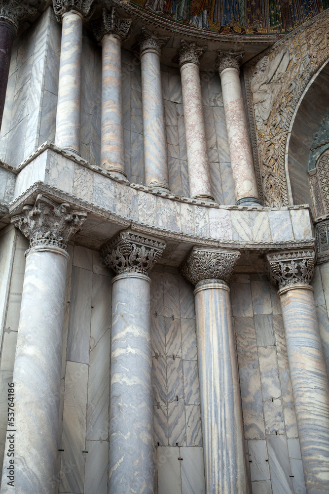 Venice -   columns in the portal of the cathedral of St. Mark