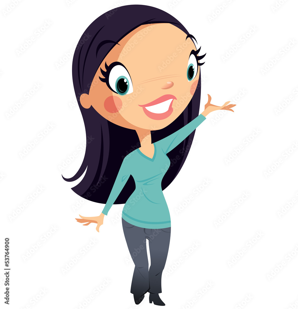 Beautiful cartoon woman presenting making a presentation gesture Beautiful cartoon woman presenting making a presentation gesture