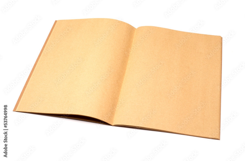 open old style recycle brown notebook isolated on white backgrou open old style recycle brown notebook isolated on white backgrou