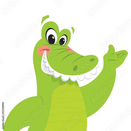 Happy cartoon crocodile presenting