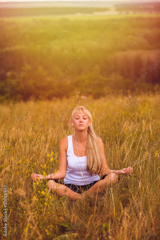 woman yoga girl meditation female body lotus young relaxation he